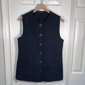 Elie Tahari Noir Button Down Tweed Vest with Pockets Black Size 8